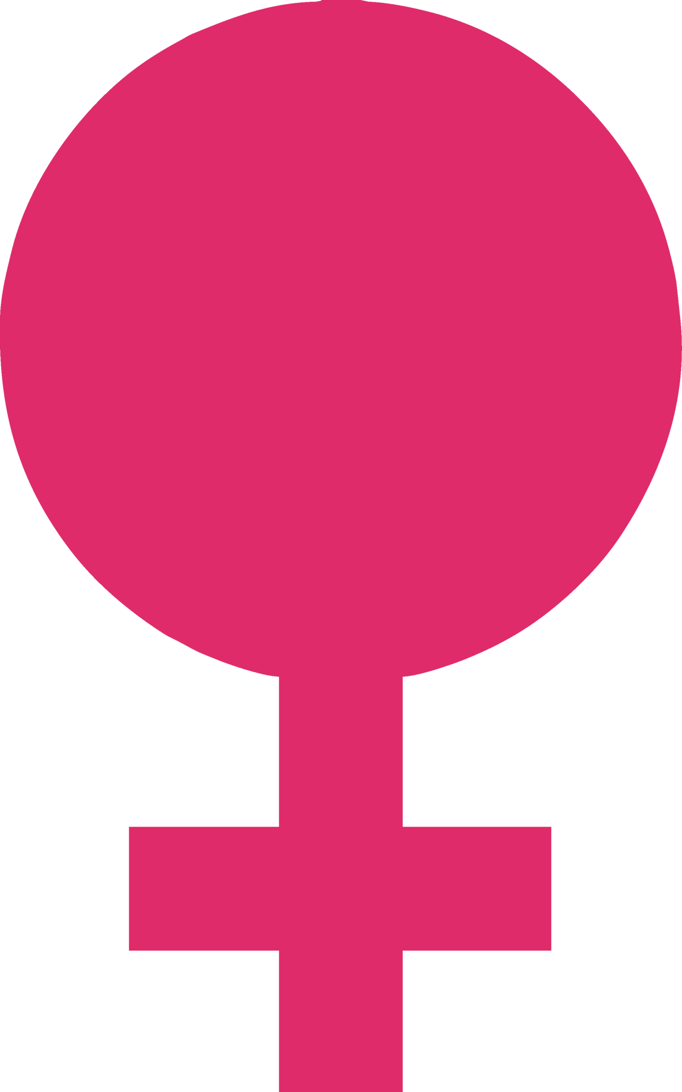 A vibrant pink female gender symbol, depicting a circle above a cross, centered on a dark green background.